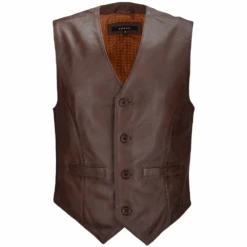 Leather Waistcoat Mid Brown/app : Tudor