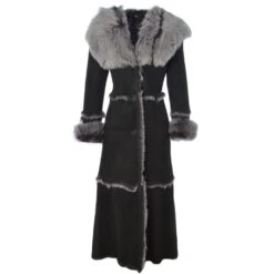 Long Length Sheepskin Coat Black : Sophia
