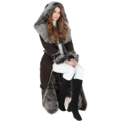 Long Length Sheepskin Coat Brown : Sophia -Luxe Style Central long length sheepskin coat brown sophia p99 25056 image