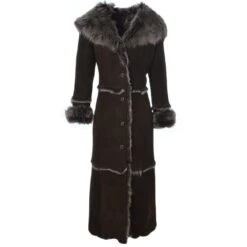 Long Length Sheepskin Coat Brown : Sophia