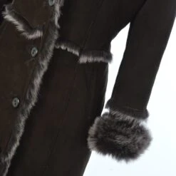 Long Length Sheepskin Coat Brown : Sophia -Luxe Style Central long length sheepskin coat brown sophia p99 389 image