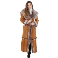 Long Length Sheepskin Coat Tan : Sophia -Luxe Style Central long length sheepskin coat tan sophia p104 25050 image