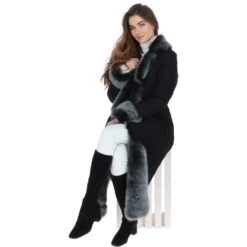Long Length Toscana Suede Leather Coat Black : Alaska -Luxe Style Central long length toscana suede leather coat black alaska p881 25038 image