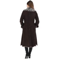 Long Length Toscana Suede Leather Coat Brown : Alaska -Luxe Style Central long length toscana suede leather coat brown alaska p882 25040 image