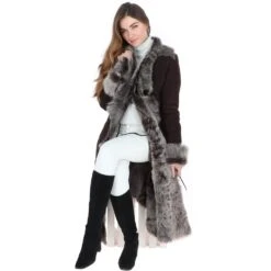 Long Length Toscana Suede Leather Coat Brown : Alaska -Luxe Style Central long length toscana suede leather coat brown alaska p882 25041 image