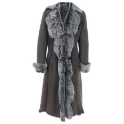 Long Length Toscana Suede Leather Coat Gray : Alaska