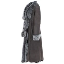 Long Length Toscana Suede Leather Coat Gray : Alaska -Luxe Style Central long length toscana suede leather coat gray alaska p6822 25107 image