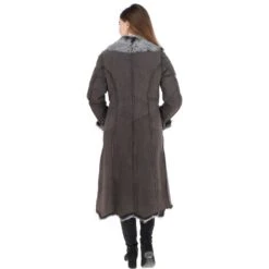 Long Length Toscana Suede Leather Coat Gray : Alaska -Luxe Style Central long length toscana suede leather coat gray alaska p6822 25108 image
