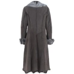 Long Length Toscana Suede Leather Coat Gray : Alaska -Luxe Style Central long length toscana suede leather coat gray alaska p6822 25109 image