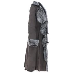 Long Length Toscana Suede Leather Coat Gray : Alaska -Luxe Style Central long length toscana suede leather coat gray alaska p6822 25111 image