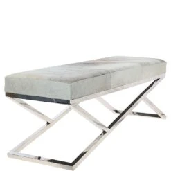 Luxury Hair-on Cowhide Bench With Chromed Stainless Steel Frame Stone: AGC-12