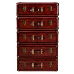 Luxury Handcrafted Leather 5 Drawer Chest Cognac: SE-1563 -Luxe Style Central luxury handcrafted leather 5 drawer chest cognac se 1563 p6134 22020 image