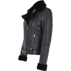 Luxury Side Zip Sheepskin Pilot/ Biker Jacket Black : Cirilla -Luxe Style Central luxury side zip sheepskin pilot biker jacket black cirilla p3767 16281 image