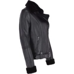 Luxury Side Zip Sheepskin Pilot/ Biker Jacket Black : Cirilla -Luxe Style Central luxury side zip sheepskin pilot biker jacket black cirilla p3767 16283 image