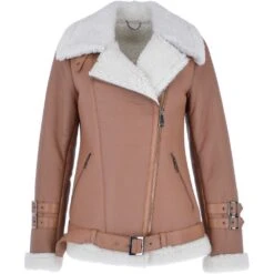 Luxury Side Zip Sheepskin Pilot Jacket Light Tan : Caitlin