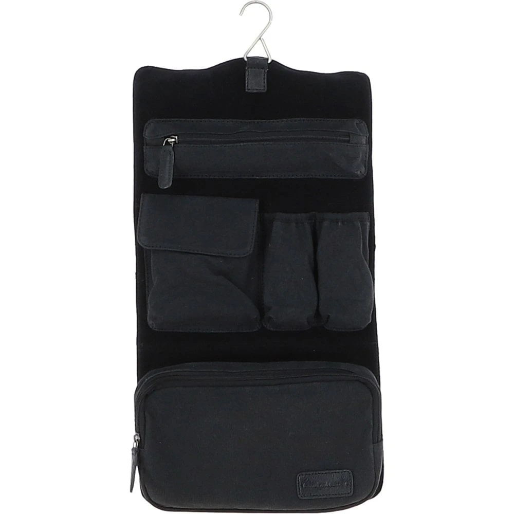 Mens Leather & Canvas Hanging Toiletry Bag Black : 7010 4 Mens Leather & Canvas Hanging Toiletry Bag Black : 7010 - Image 2