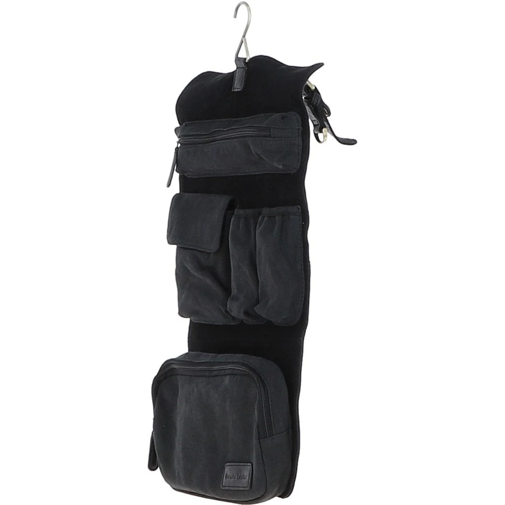 Mens Leather & Canvas Hanging Toiletry Bag Black : 7010 6 Mens Leather & Canvas Hanging Toiletry Bag Black : 7010 - Image 4