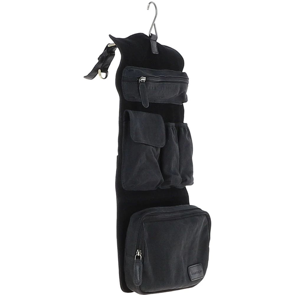Mens Leather & Canvas Hanging Toiletry Bag Black : 7010 10 Mens Leather & Canvas Hanging Toiletry Bag Black : 7010 - Image 8