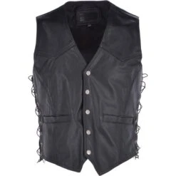 Men's Leather Embossed Laced Waistcoat Black : Eagle Biker Waistcoat
