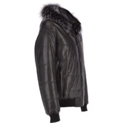 Men's Leather Hooded Bomber Jacket Black : Davos -Luxe Style Central mens leather hooded bomber jacket black davos p3346 14708 image