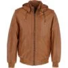Men's Leather Hooded Bomber Jacket Tan: Addison -Luxe Style Central mens leather hooded bomber jacket tan addison p5462 19743 image