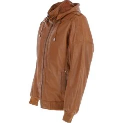 Men's Leather Hooded Bomber Jacket Tan: Addison 7 Men's Leather Hooded Bomber Jacket Tan: Addison -Luxe Style Central mens leather hooded bomber jacket tan addison p5462 19744 image