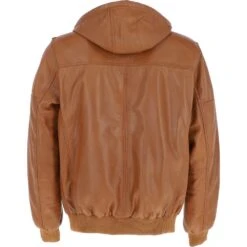 Men's Leather Hooded Bomber Jacket Tan: Addison 8 Men's Leather Hooded Bomber Jacket Tan: Addison -Luxe Style Central mens leather hooded bomber jacket tan addison p5462 19745 image