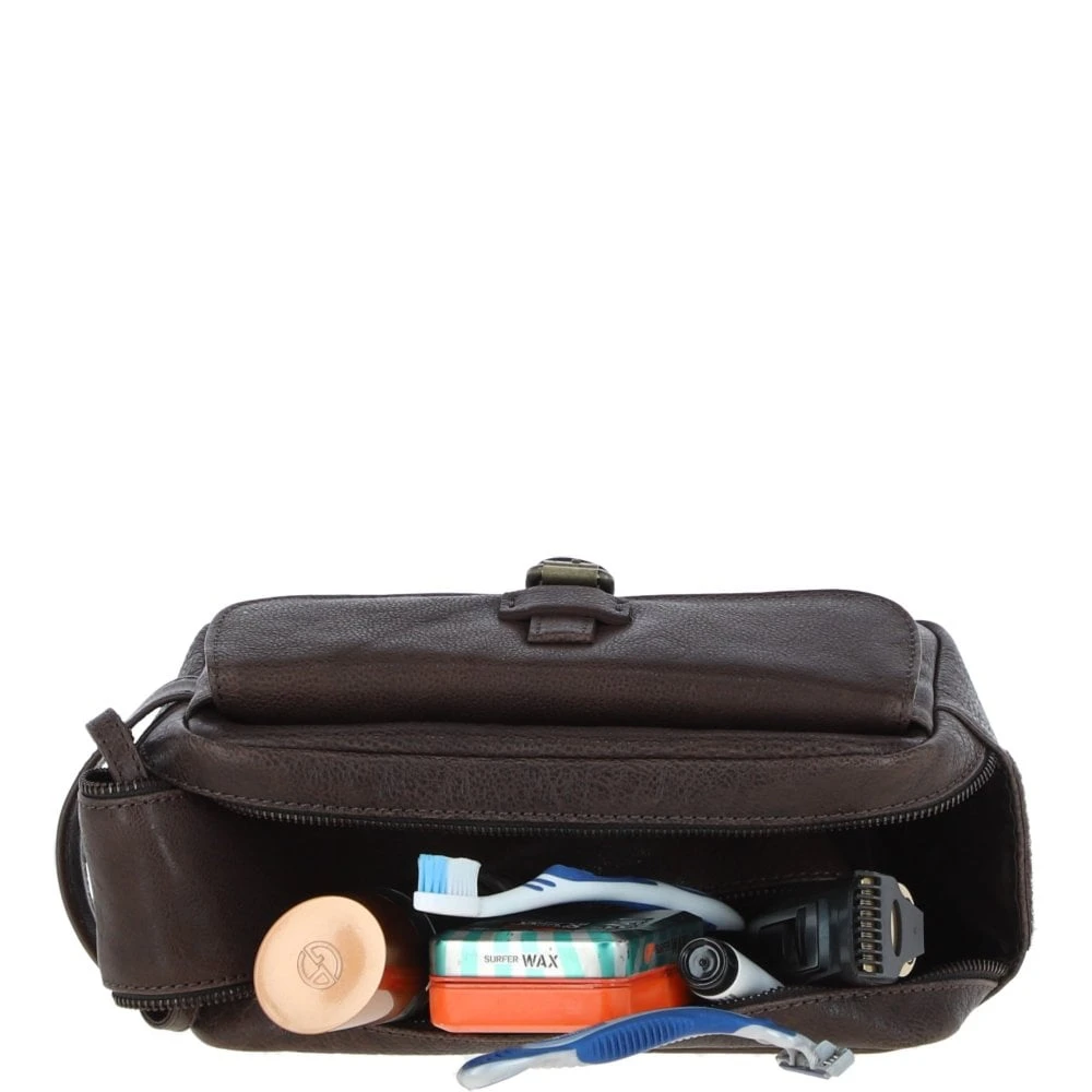 Mens Leather Toiletry Wash Bag Brown: Row 4 Mens Leather Toiletry Wash Bag Brown: Row - Image 2