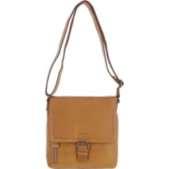 Mens Medium Waxy Leather Messenger Bag Cognac: W-73