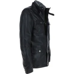 Mens Nappa Leather Detachable Double Collar Jacket Black: TRAP-RYAN -Luxe Style Central mens nappa leather detachable double collar jacket black trap ryan p5800 21959 image