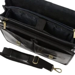 Mens Triple Gusset Heavy Duty Leather Briefcase Black/vt : Gareth -Luxe Style Central mens triple gusset heavy duty leather briefcase black vt gareth p334 1542 image