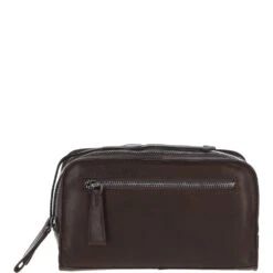 Mens Waxy Leather Washbag Brown: W-77