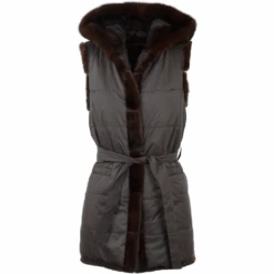 Reversible Mink Hooded Gilet Brown : Topaz -Luxe Style Central reversible mink hooded gilet brown topaz p1420 7005 image
