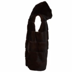 Reversible Mink Hooded Gilet Brown : Topaz -Luxe Style Central reversible mink hooded gilet brown topaz p1420 7006 image