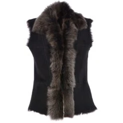 Reversible Toscana Suede Leather Gilet Black : Kashmina