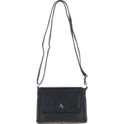 Rosea Flap Over Croc Print Real Leather Shoulder Bag Black/croc: MC6