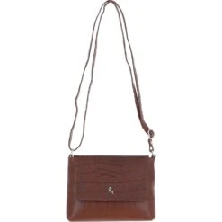 Rosea Flap Over Croc Print Real Leather Shoulder Bag Cognac/croc: MC6