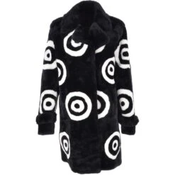 Sheepskin Coat With Roundel Detail Black/ White: Leilani