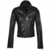 Short Cropped Vegetable Tanned Leather Biker Jacket Black : Daniela