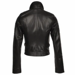 Short Cropped Vegetable Tanned Leather Biker Jacket Black : Daniela -Luxe Style Central short cropped vegetable tanned leather biker jacket black daniela p1394 6339 image