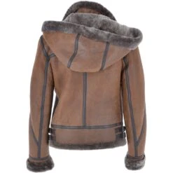 Short Hooded Sheepskin Flying Jacket Tobacco : Aster -Luxe Style Central short hooded sheepskin flying jacket tobacco aster p3041 13410 image
