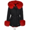 Short Hooded Toscana Tipped Fox Fur Parka With Fur Trim Lining Black/red: -Luxe Style Central short hooded toscana tipped fox fur parka with fur trim lining black red p1434 6354 image