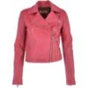 Short Leather Biker Jacket Raspberry : Brooklyn
