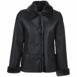 Short Shearling Jacket Black : Elissa