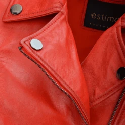 Short Vegetable Tanned Leather Biker Jacket Red : Jenner -Luxe Style Central short vegetable tanned leather biker jacket red jenner p2292 10501 image