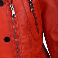 Short Vegetable Tanned Leather Biker Jacket Red : Sabine -Luxe Style Central short vegetable tanned leather biker jacket red sabine p2309 10526 image