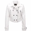 Short Vegetable Tanned Leather Biker Jacket White : Sabine