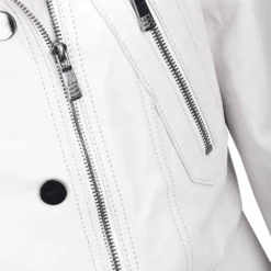 Short Vegetable Tanned Leather Biker Jacket White : Sabine -Luxe Style Central short vegetable tanned leather biker jacket white sabine p2310 10532 image