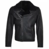 Side Zip Biker Sheepskin Pilot Jacket Black : Franco -Luxe Style Central side zip biker sheepskin pilot jacket black franco p1310 6385 image