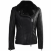 Side Zip Biker Sheepskin Pilot Jacket Black : Micaela -Luxe Style Central side zip biker sheepskin pilot jacket black micaela p1297 5703 image